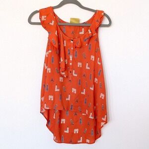 Maeve Aurelie Eiffel Tower Sleeveless Ruffle High Low Top Size 2